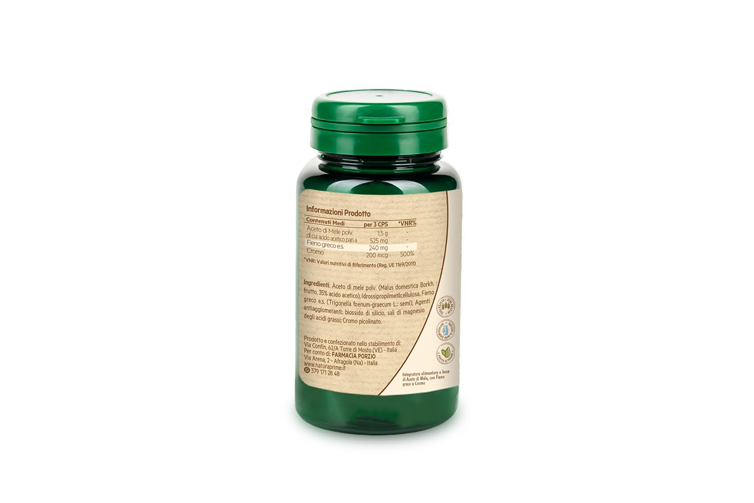Natura Prime – Metabolic Prime Apple Cider Vinegar Normali Livelli Di Glucosio e Lipidi Nel Sangue – Con Aceto Di Sidro Di Mele, Fieno E Cromo - 60 Capsule – Vegano, Senza Glutine E Senza Lattosio