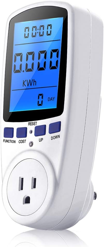 Power Meter Plug, Power Consumption Monitor Electricity Usage Monitor Analyzer Home Energy Consumption Analyzer with Digital LCD Display, Overload and 7 Display Modes for Energy