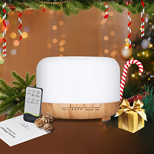 Hianjoo Essential Oil Diffuser 450ml, Electric Aroma Ultrasonic Aromatherapy Fragrant Oil Vaporizer Humidifier, Purifies The Air, Timer and Auto-Off Safety Switch, 7 LED Light Colors (Light Brown) - Image 6