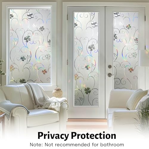 Qualsen Window Film Privacy Film for Glass Windows, 3D Rainbow Flower Stained Glass Window Film Self Adhesive, Frosted Window Privacy Film Static Cling Decorative Window Stickers for Home 44.3x200cm - Image 2