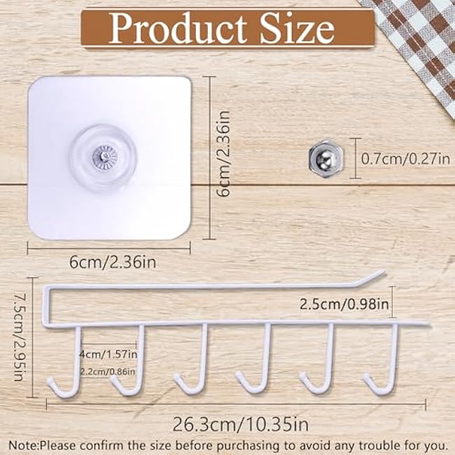 6Pcs Mug Hooks Under Cabinet,Adhesive Coffee Cups Holder Hanger no Drilling,Mug Hanger Under Shelf,Under Cabinet Mug Holder with 6 Mug Hooks for Kitchen Cabinet Shelf (White)