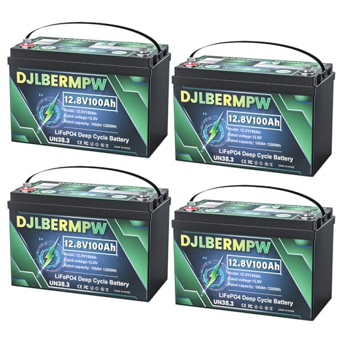 DJLBERMPW 48V 100Ah LiFePO4 Lithium Battery,8000+ Deep Cycle Golf Cart Battery 48V, Built-in 100A BMS 5120W Power, 4 Pack 12V 100Ah in Series to 48V 100Ah Lithium Batteries for RV,Off-Grid Solar Home