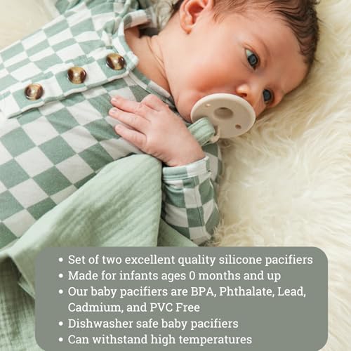 Image of Ali+Oli Pacifier for Baby (2-pk) Set Original Round (Oat-Coco) Concaved Shield Newborn Pacifiers, BPA-Free Silicone Baby Pacifier Set, Baby Binkies, Chupones para Bebes