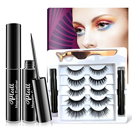 Updated Magnetic Eyelashes with Eyeliner,5 Styles Natural & Dramatic Makeup Waterproof Magnetic Lashes with 2 Magnetic Eyeliner-No Glue Needed