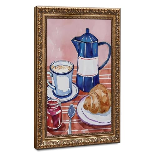 Poster petit-déjeuner français café croissant toile déco 40x61 cm