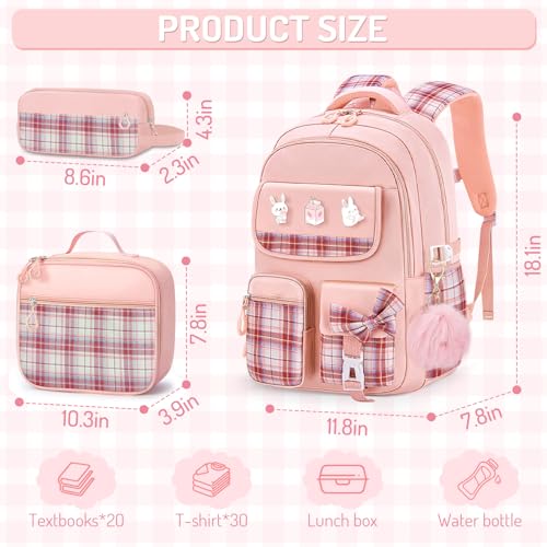 School Backpacks for Girl - 5PCS Cute Girls Backpack with Lunch Box Set for Kids Teens Elementary Middle School,18" Large Capacity Bookbag with Multiple Pockets,Perfect for Travel and School2