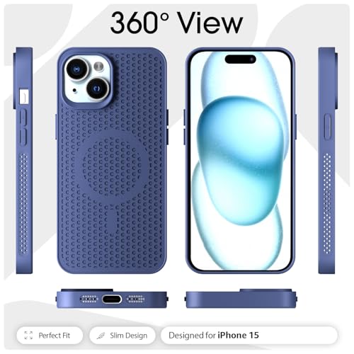Image of Pikkme Back Cover for iPhone 15 | Honeycomb Cooling Design | Silicone Heat Dissipation | Mag-Safe Compatible | Shockproof Camera Protection Bumper Case (Blue)