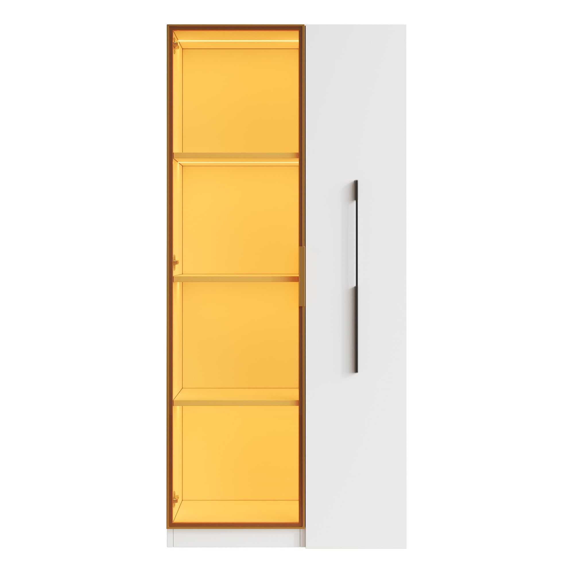 Vetrina di 70×40×160 cm con ante in vetro, cassetti laterali e illuminazione a LED integrata. Un mobile elegante e versatile, cantinetta per vini, libreria o mobile da sala da pranzo.