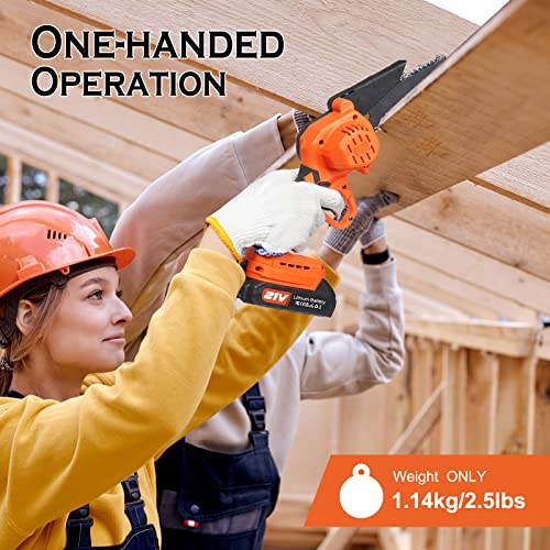 Mini Kettensäge mit Akku, Salati 6-Zoll Akku Kettensäge mit bürstenlosem Motor, Elektrische Tragbar Kettensäge Mit 2 Akku 2 Kette, Akku Handkettensäge für Holzschneiden Innenhof Garten trimmen – Bild 8