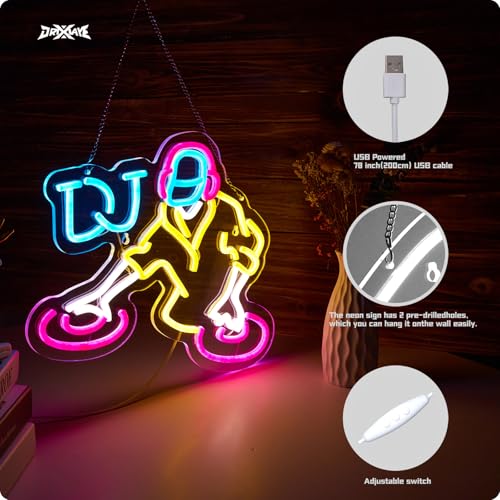 Image of DJ Neon Sign for wall decor Teen Room Decor Gifts for Birthday Kids Room Art Decor Boys Playroom Bedroom Decor(16.3x12.2 in)
