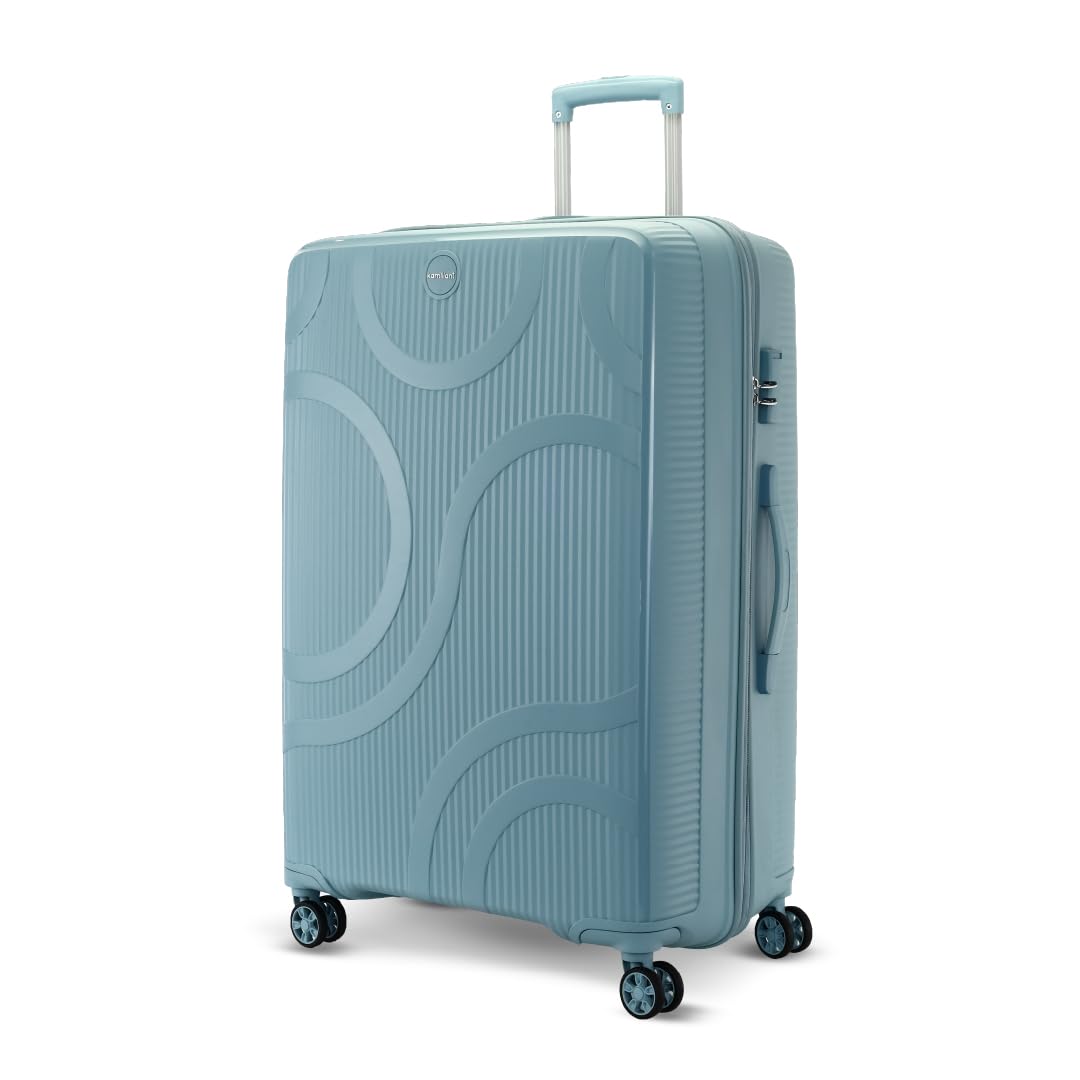 by American Tourister Selva|Trolley Bag Check-in Medium Size (69 cms) for Travel| Hard Case Polypropylene (PP) Suitcase|360° 8-Wheel Spinner Luggage Trolley|Combination Lock|Stone Blue