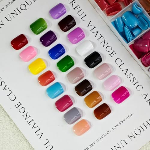 Image of 576Pcs Square Press on Nails Glossy Fake Nails Short False Nails Pure Color Glue on Nails Reusable Artificial Acrylic Nail Solid Color Full Cover Stick on Nails for Women Manicure 12 Color