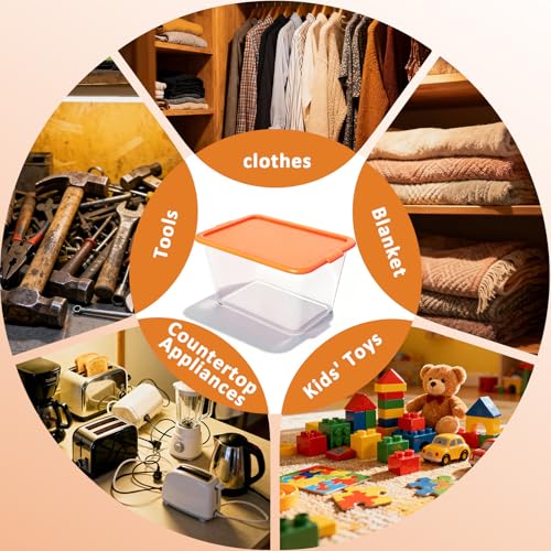 Image of SIMPLYKLEEN Storage Totes with Lids - Made in USA 14.5-Gallon (58-Quart) 4-Pack Orange Storage Bins with Lids Plastic Storage Containers Large Storage Boxes for Organizer Orange /Clear