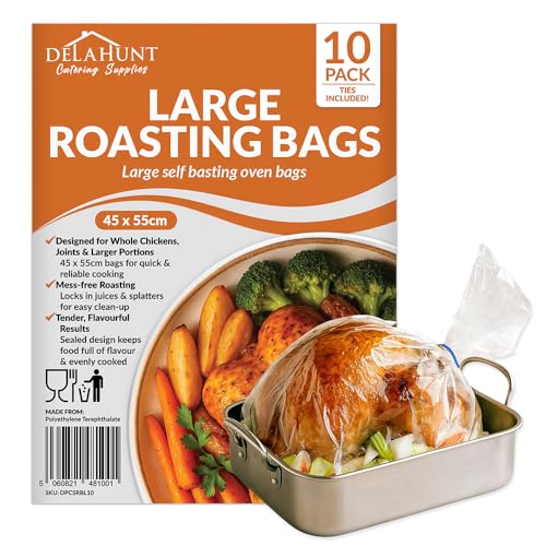 Large Oven Roasting Bags with Ties 45 x 55cm [10 Pack] - BPA-Free Food-Grade & Oven-Safe Cooking Bags | Heavy-Duty Cook-in Bags Ideal for Sunday Roasts Batch Cooking & Family Meals