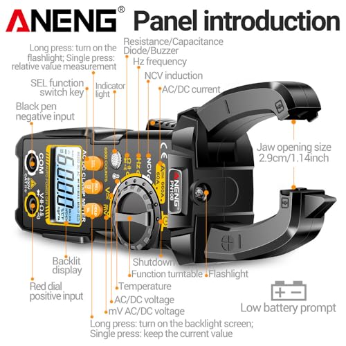 PN108 Pinza Amperimétrica Digital Multímetro Profesional con Pantalla LCD y Tester de Capacitancia - Negro miniatura 4