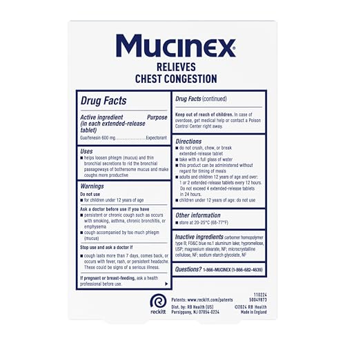 Mucinex 12 Hour 600 mg Guaifenesin Extended-Release Tablets for Excess Mucus Relief, Expectorant Aids Excess Mucus Removal, Chest Congestion Relief, 20 Bi-Layer Tablets - image 9