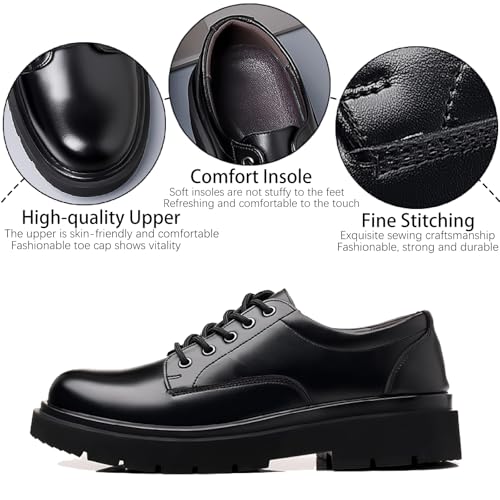 Men's Leather Lace Up Platform Oxfords Retro Comfortable Round Toe Non-Slip Lug Sole Casual Derbys Dress Shoes for Formal Business Office Leather Shoes3