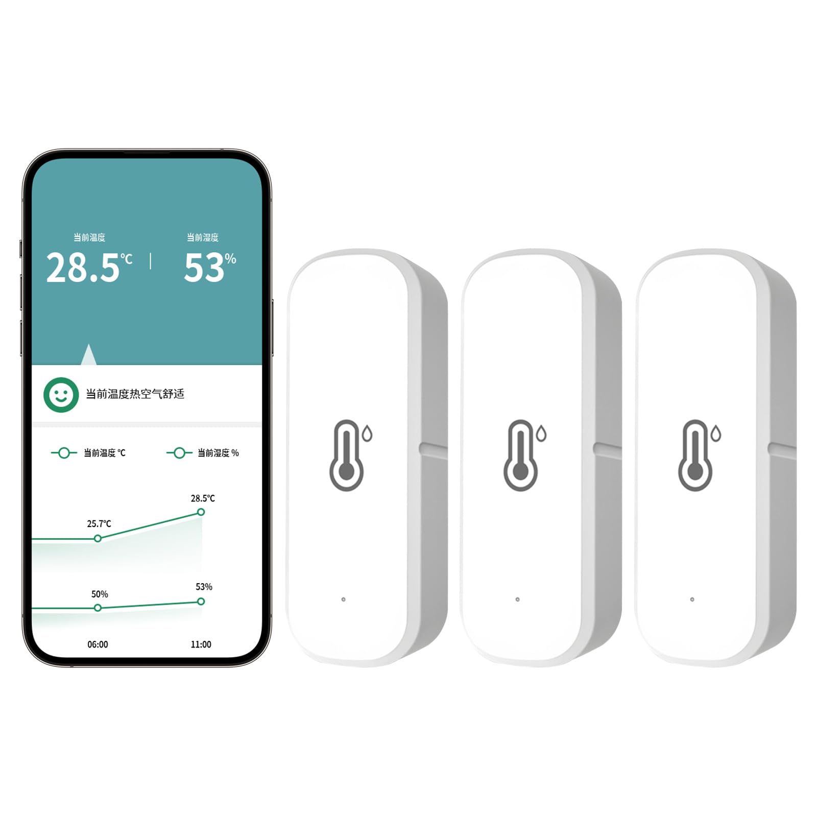 WiFi Hygrometer Thermometer Sensor, Indoor Outdoor Temperature Humidity Monitor with Remote App Notification Alarm, No Hub Required, Compatible with Tuya Smartlife App (3-Pack)