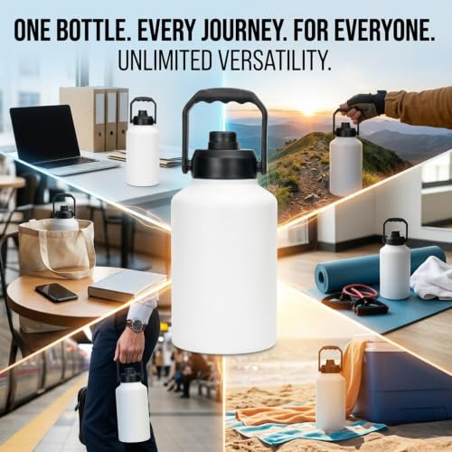 Image of 2 liters Water Bottle Insulated Stainless Steel | Large Sports Thermos 6 Hours Hot & Cold Water | Thermosteel Bottle for Gym, Travel, Office & Outdoor | Anti-Slip Base,Carry Handles, White