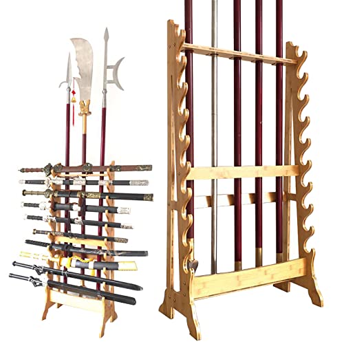 Multilayer Floor Standing Sword Stand Katana Holder, 10/12-Floors Weapon Display Weapon Racks, Vertical Solid Wood Martial Arts Sword Stand Hanger For Storing Various Swords And Long Weapons (5 Hole