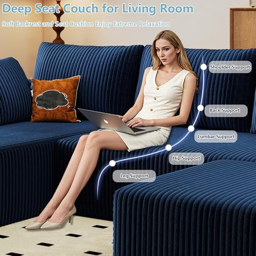 Image of 96 inch Boneless Cloud Couch Sectional Couches Sofa for Living Room