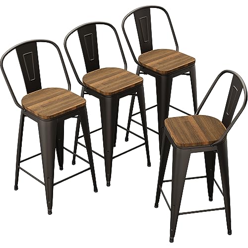 Andeworld Set of 4 Industrial Counter Height Bar Stools with High Backs (30 inch Rusty)