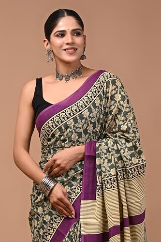 Image of Crafts Moda Cotton Saree for Women with Unstitched Blouse Piece, Lightweight mulmul sari