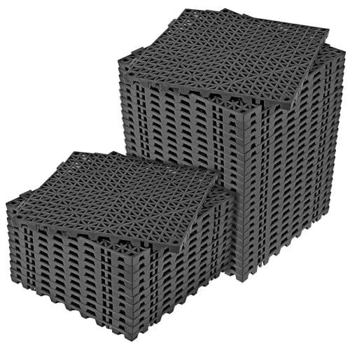 Image of ToLanbbt Modular Interlocking Cushion 36P 11.8 inch x 11.8 inch Interlocking Rubber Floor Drain Holes Non-Slip Splicing Drainage Mats for Deck, Shower, Kitchen, Drain Pool, Sauna Bath, Indoor Outdoor (Black)