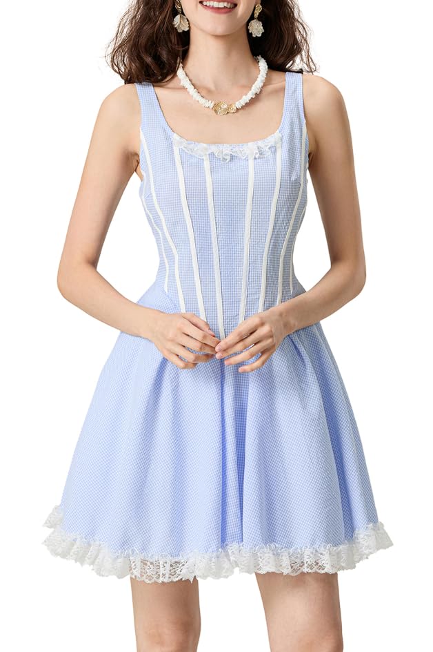 UAURORAO Women Blue Gingham Dress Halloween Dorothy Plaid Costume Storybook  Character Cosplay Fairycore Coquette Dress(Gingham Blue,Small) : Clothing,  Shoes & Jewelry - Amazon.com