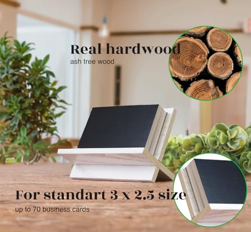 TOROS STORE Visitenkartenhalter aus Holz für den Schreibtisch – kleiner, eleganter Kartenständer zur stilvollen Präsentation von Visiten- und Namenskarten, professioneller Desktop-Kartenhalter (Weiß)