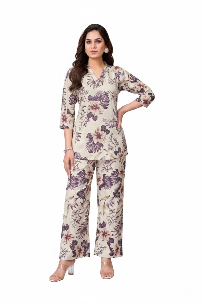 fabzoo Women’s Printed Co-Ord Set | Stylish Shirt Top with Palazzo Pants | Smart Casual Cord Set for Women-picture-49