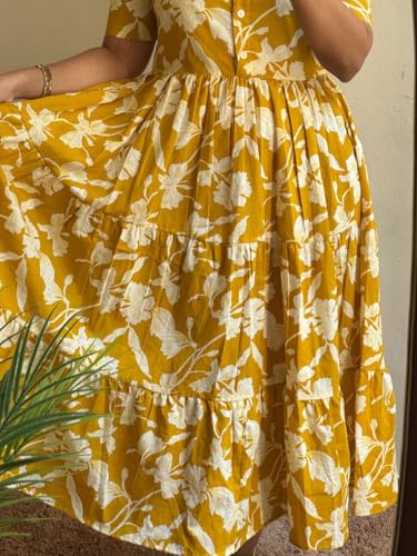 Image of Women's Rayon Floral Printed Midi Dress | Casual Fit & Flare One Piece Dress for Women | Stylish Short Sleeve Western Dress