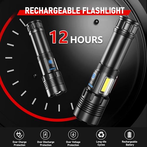 Image of Shadowhawk Torch Light High Power 10000 Lumens, COB Side Light & Long Range | 30W Powerful LED Super Bright Flashlight Rechargeable, 7 Modes, Military Waterproof USB C Torches for Camping /Home /Emergency
