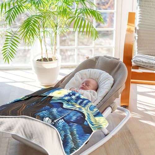 Image of Starry Night Van Gogh Baby Blanket Cotton Cozy Throw Blanket Warm Nursery Swaddle Receiving Toddler Blankets 30 inch x 40