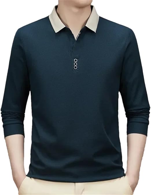 Camisa polo de manga larga con cuello vuelto para hombre