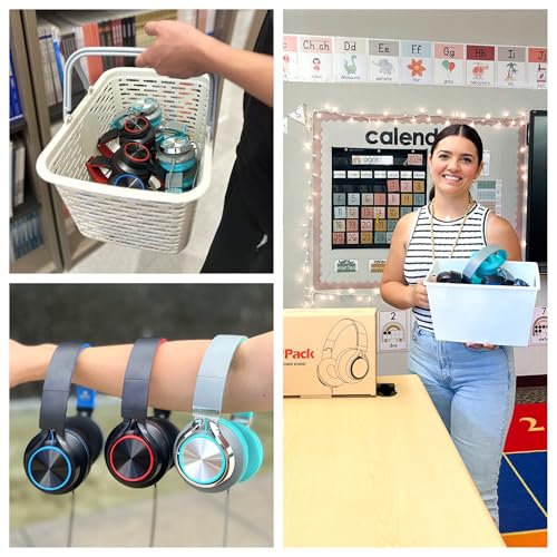 Headphones Wired Bulk for School Kids Teens, 6-Pack Over-Ear for Classroom Chromebook Computer with Microphone 3.5mm Jack, Foldable, No-Tangle Cord - Mint& Blue& Red - Image 3