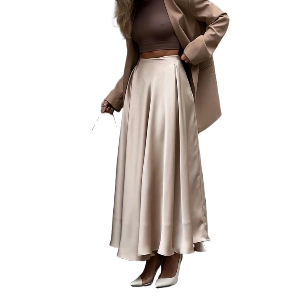 BEAUTELICATE Gonna Midi A-Linea In Cotone Con Tasche - Colore Solido Avorio, Vita Elastica, Con Fodera - Taglie S-XXL - 4