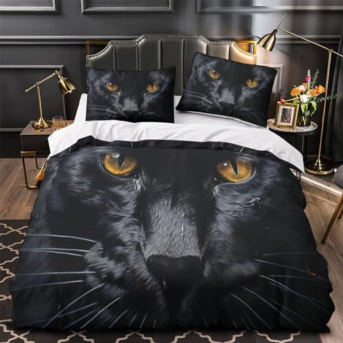 Housse de couette panthère 3D style noir 3 pièces lit 2 personnes - 4