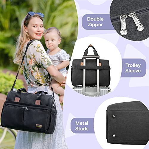 Ruvalino Diaper Bag Tote, Hospital Bag Large Travel Weekender Diaper Changing Messenger For Mom And Dad (Black) #TOP3