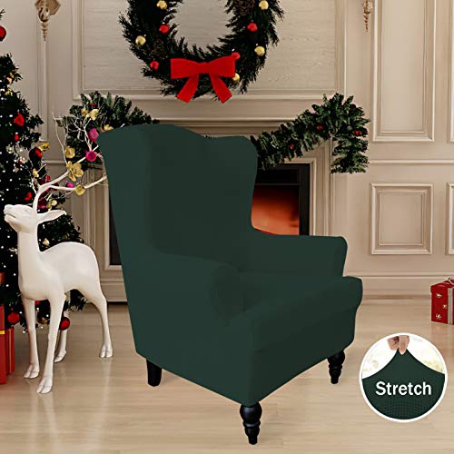 Image of Easy-Going Stretch Wingback Chair Sofa Slipcover Dark Green
