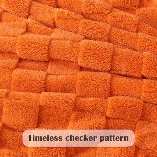 NEWCOSPLAY Super Soft Twin Blanket Orange Premium Silky Flannel Fleece 3D Checkered Lightweight Bed Blanket All Season Use (Orange Checkered, Twin(60"x80"))