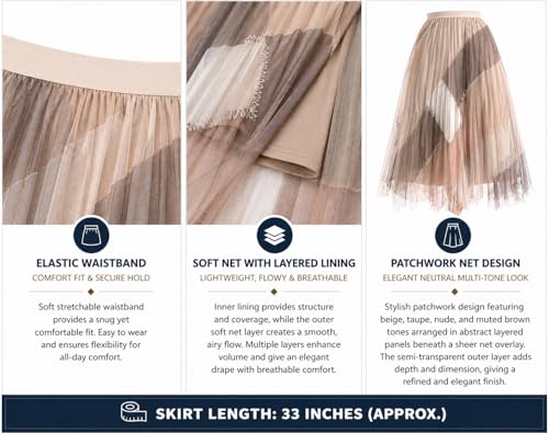 Image of THANYA'S BOUTIQUE Women's Korean Style Midi Skirt | Lightweight Flowy Net Fabric | 33 Inches (Approx) | Pleated Elegant A-Line Flare Skirt | Imported Wear & Casual Outfit for Women & Girls
