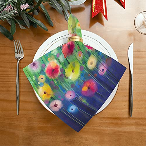 Cloth Napkins 4 Pack Watercolor Abstract Art Painting Spring Flower Table Napkins Cloth Set 20x20in Restaurant Quality Dinner Napkins Cloth for Everyday Use Wedding Parties Decor, Washable