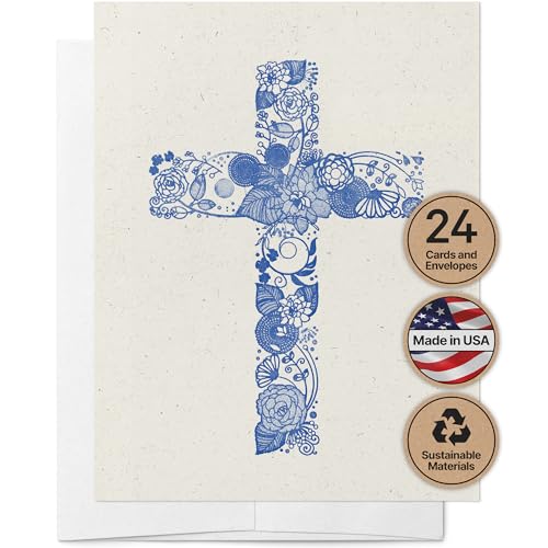 Image of Twigs Paper Christian Cross Greeting Cards, 24 Blank Note Cards | Small size, matching envelopes included, bible verse & scripture, faith & encouragement