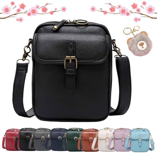 Sculptiure Crossbody Bag, New Crossbody Leather Bag, Multi-Layer Vintage Anti Theft Shoulder Bags with 10 Card Slots