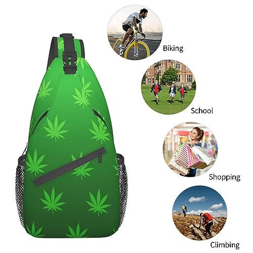 Weed Leaf Cannabis Marijuana Mens Crossbody Chest Bag Shoulder Bag Adjustable Strap Daypack4