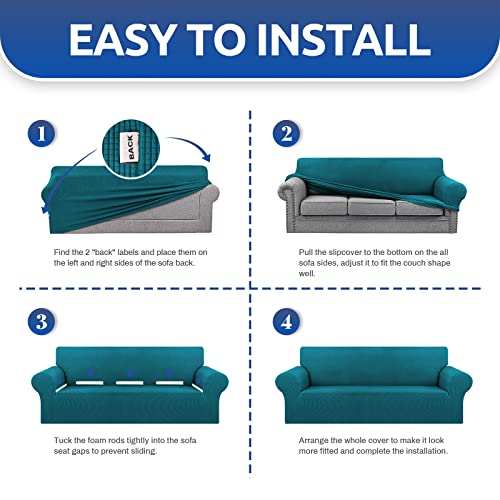 KEKUOU Stretch Single Sofa Slipcover 1 Piece Couch Sofa Cover (31"-55") Furniture Protector 1 Seater Sofa with Elastic Bottom for Kids,Pet.Jacquard Small Checked Pattern Fabric(Small,Peacock Blue)