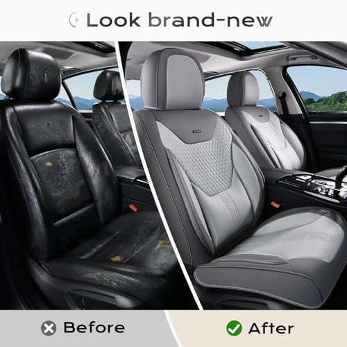 Image of Coverado Car Seat Covers Full Set, Front Seat Covers with Lumbar Support and Back Seat Cover Waterproof Leather Automotive Seat Cover, Universal Car Interior Protectors Cushion for Most Cars