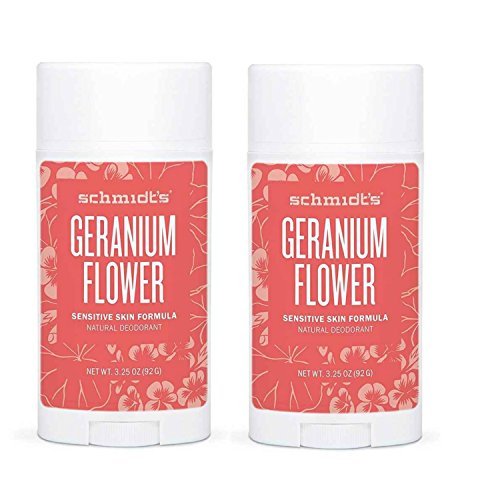 Schmidt's Geranium Flower Sensitive Skin Deodorant Stick Odor Protection and Wetness Relief Aluminum-Free 3.25 oz/each (2 Pack)
