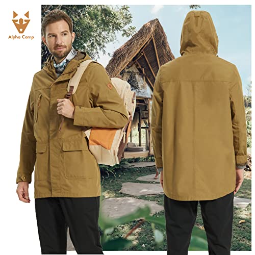 Alpha Camp Mens Breathable Waterproof Jacket With Hood Windbreaker All Weather Long Softshell Rain Jacket #TOP11